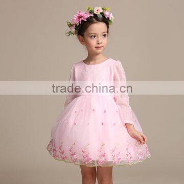 2017 cotton baby dress pictures embroidered gauze long sleeve flower girl dress