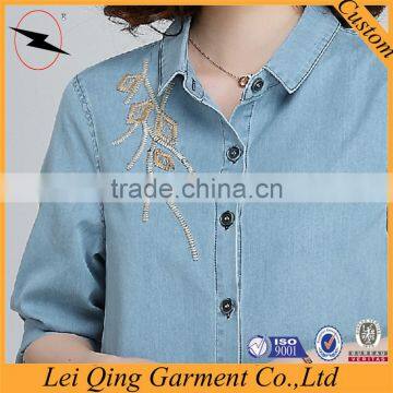 High Quality Loose Fashion Solid Color Women Denim Shirt photo-3
