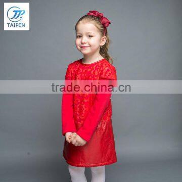 2017 New Arrival Girls Casual Party Dress Together With Leather Girls Long Sleeve Frock photo-2