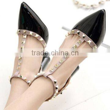 F20012H Pointed High Heel Women Shoes Rivets Sexy Shiny PU Women Shoes photo-2