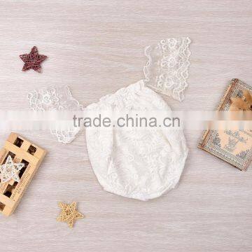 S33629W Summer 2017 Infant Baby Girl Flower Lace Butterfly Sleeves Romper Sunsuit Jumpsuit photo-2