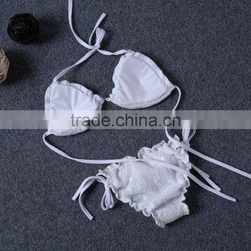M742 D.Y Fashion 2016 Ladies White Lace Split Bikini Swimwear Beachwear photo-2