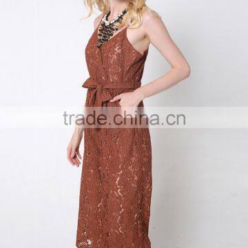 M783 D.Y Fashion 2016 Women Gallus Lace V-neck Bowknot Jumpsuit Pants photo-2