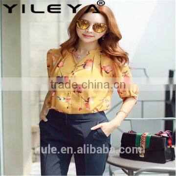 New Design Chiffon Blouses Medium Sleeve V-Neck Blouse Elegant Casual Loose Shirt photo-2