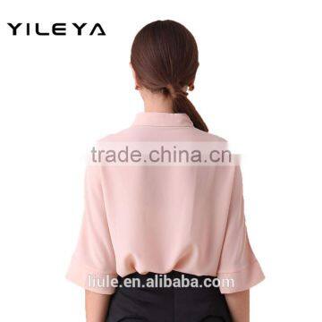 Cute Lace Designed Pink 2015 New Design Chiffon Lady Blouse/woman Blouse photo-2