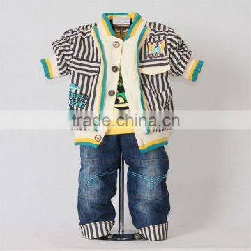 2016 New Autumn And Spring Striped Boys Clothes Set 3Pcs Outfit and T Shirt and Jeans Clothing 100% Same Like Pictures