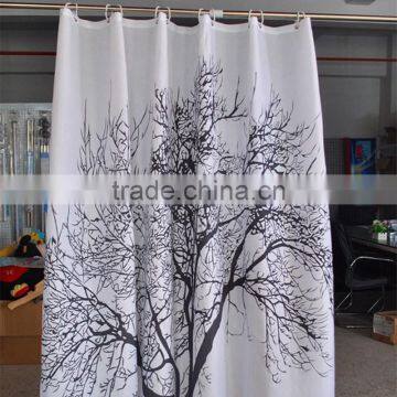 Wholesale Price 180180cm Waterproof Black Scenery Tree Design White Fabric Bathroom Shower Curtain Liner Hooks Polyester photo-2