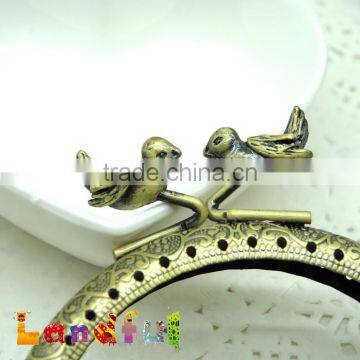 8.5cm Vintage Bronze Round Birds Bag Sewing Metal Coin Kiss Lock Square Frame photo-6