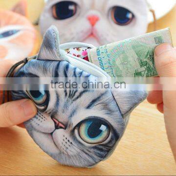 Hot Sale Plush Animal Cartoon 3D Cat / Dog Face Bag Coin Change Purse Case Wallet Change Pocket photo-2