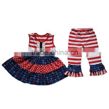 Yawoo anchor patterns tunic match capris smocked children clothing wholesale kids clothes