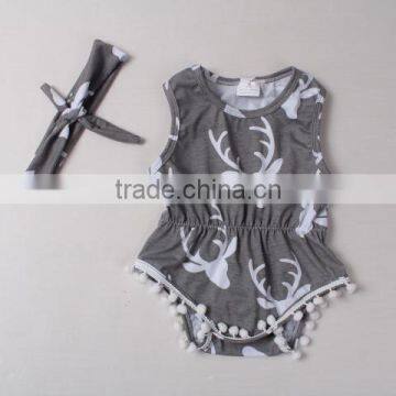 kids clothing manufacturer sleeveless deer print romper kids with headbands children's boutique romper