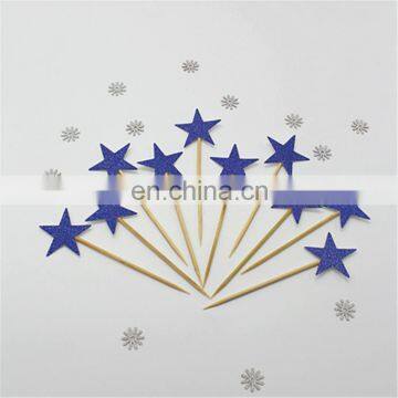 Blue Glitter Stars Cupcake Topper Birthday Party Cake Decorations