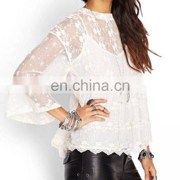 CHEFON Embroidered floral ladies lace blouse 2016 summer