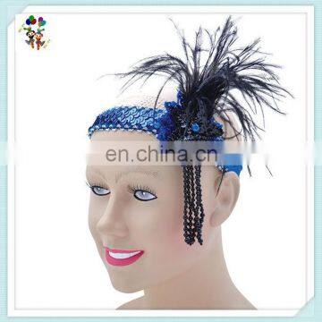 Party Elastic Flapper Blue Sequin Feather Headbands HPC-0780