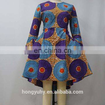 customize autumn desgins fashion long sleeve wax print cotton high low dress African clothing maufacturer