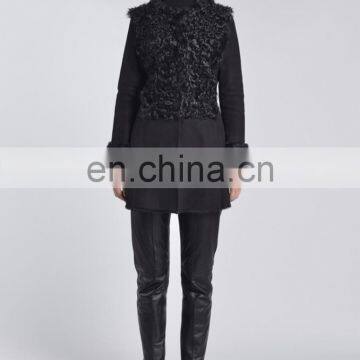 Cool Style Lamb Fur Leather Garment Ladies Sheep Fur & Skin Jacket Winter Black Fur Overcoat