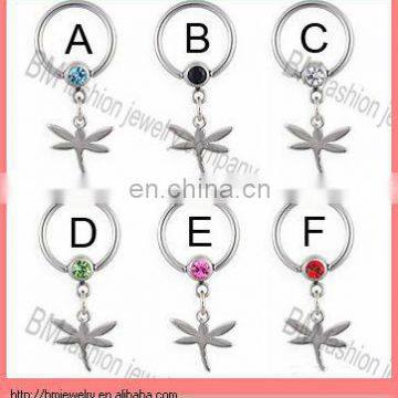 Dangle dragonfly captive bead ring stainless steel body piercing jewelry