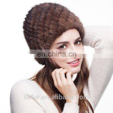 Factory wholesale winter knitted russian style 100% real mink fur hat for women