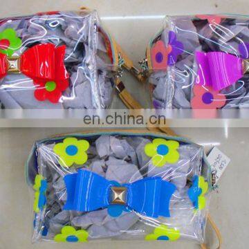 Women pvc transparent cosmetic bag & cases with bow