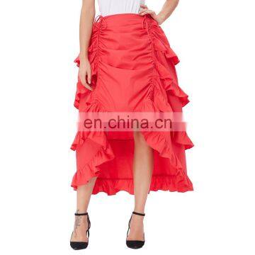 Belle Poque Women's Costume Cotton Red Retro Vintage Gothic Skirt High Low Skirt BP000222-2