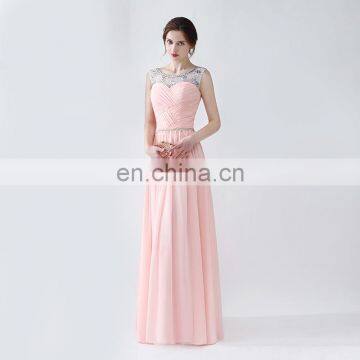 Hot Sale A Line Sleeveless Floor Length Ruffle Jewel Chiffon Beaded Lace-up Peplum Backless Women Prom Dress