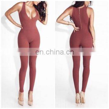 Mika72354 2017 Latest Design Popular Hot Sexy Slim Deep V Ribbed Jumpsuits Women