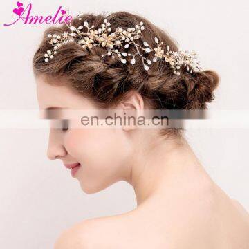 Vintage Golden Bridal Hair Comb Flower Pearl Women Headpiece Anniversary Mother Gift Prom Dresses Photo Jewelry Hair Accessories