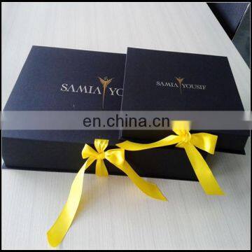 High quality matt black box white logo yellow ribbon for sport set leisure , easy suit ,waitcoat ,sleeveless shirt