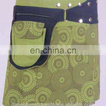 Lovely Exotic Polcka Dots Prints In Iguana Green Shade Gypsy Wrap Around Skirt With Belt HHCS 112 B