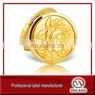 Hot Sale Lady Makeup Use And Pocket Type Custom Embossed Fashional Rose Style Metal Gold Cosmetic Mirror