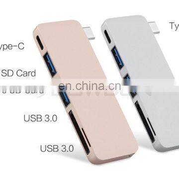Aluminum Multi-Port Adapter Type-C USB 3.0 5 in 1 Combo Hub With USB-C Charging Port,2 USB 3.0 Ports, SD/Micro Card Reader photo-4