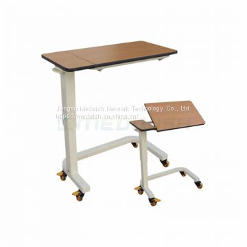 AG-OBT012 Steel Frame Wooden Adjustable Hospital Over Bed Table With Wheels