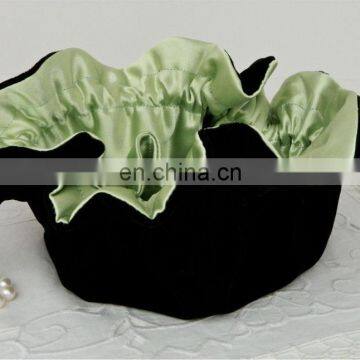 high quality round bottom black jewelry satin lined velvet pouches