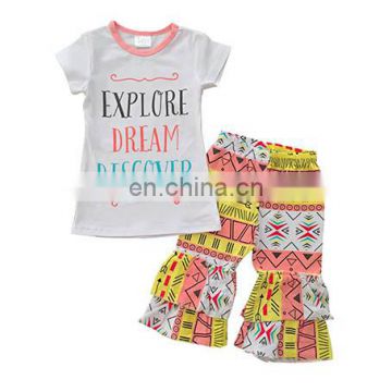 Girls kids summer wear clothing outfit set ruffle baby clothing wholesale