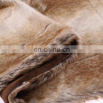 Luxury Fluffy Reversible Warm Tan Grey Printed Faux Fur Minky Fleece Throw Blanket photo-7