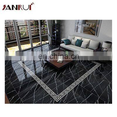 Glazed porcelain floor tile living room Nero Marquina marble tile