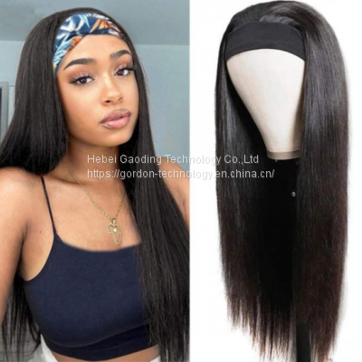 REMY HUMAN HAIR HEADBAND WIG STRAIGHT HEADWRAP WIG NATURAL COLOR