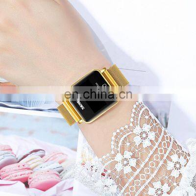 SKMEI 1744 Rose Gold Magnet Band Ladies Stainless Steel Mesh Women Square Digital LED Watch photo-4