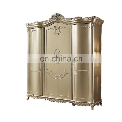 Golden luxury Antique design Furniture 4 door bedroom furniture wooden closet wardrobes  amoires