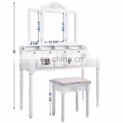 Three Mirrored Simple Dressing Table 7 Drawers 6 Organizers Dresser Makeup Table photo-2