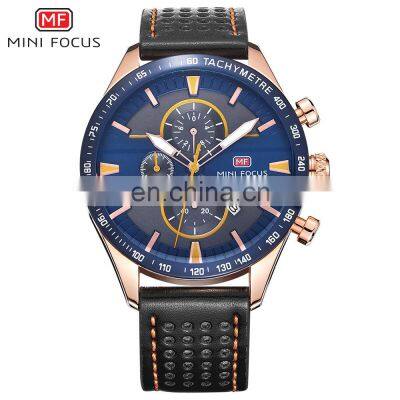 MINI FOCUS MF0002G 2018 New Fashion Big Dial Calendar Chronograph Analog Men Business Watches Luxury Leather Strap Dual Display