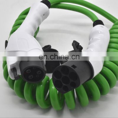 SAE J1772 Type 1 to Type 2 EV Charging Cable Plug EV Coiled Cable EVSE Spring Cable Electric Car Charger Connector