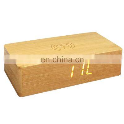 Modern Home Living Room Bedroom Natural Eco Friendly Voice Control Wooden LED Digital Alarm Clock With Recharge photo-4