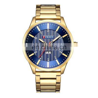 CURREN Top Brand Men's Watch Solid Steel Band Week Calendar Watch Quartz Men's Gold Watch
