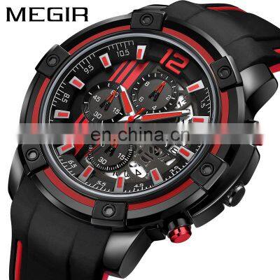 MEGIR 2097 Watches Men Wrist Simple Chronograph Silicone Waterproof Military Mens Wristwatches Quartz Watch Relogio Masculino