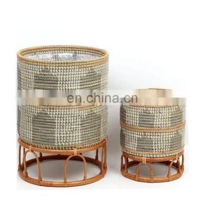 New Design Wicker Planter Basket Seagrass Plant Stand Straw Planter Storage Basket Plant Holder Wholesale