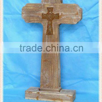 wholesale decorative antique standing wooden crosses for home&garden decor. HW15A00348