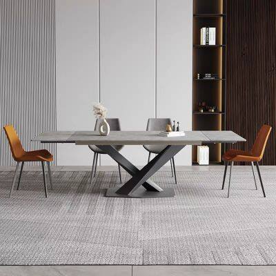 Luxury Design Steel Sintered Stone Extention Dining Table Rectangular Modern Dining Table