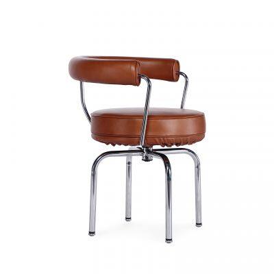 LC7 Chair Le Corbusier 1928 Replica, Modern 360° Swivel Leather Dining Chair With Chrome Metal Base for Home Hotel Cafe photo-4
