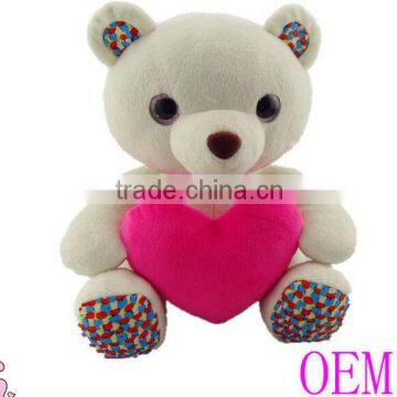 White stuffed plush teddy bear toy for valentine, Plush teddy bear with red heart